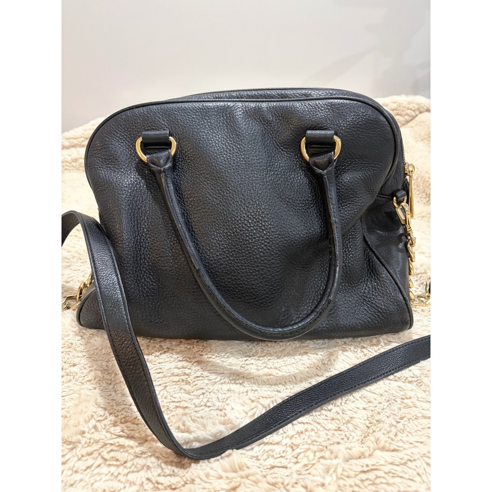 Michael Kors Carine Black Pebbled Leather Satchel Crossbody Bag‎ Gold Charm